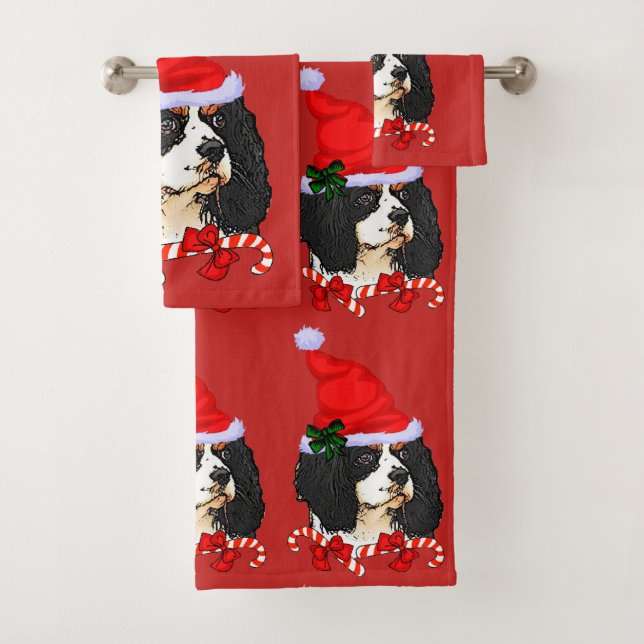 Conjunto De Toalhas Cavalier King Charles Spaniel Natal (Insitu)