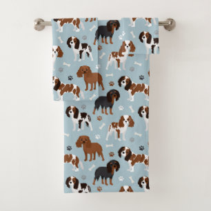 Conjunto De Toalhas Cavalier King Charles Spaniel Paws e Bones