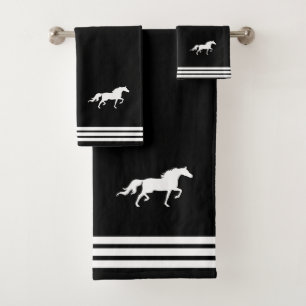 Conjunto De Toalhas Cavalo branco personalizado e três faixas em preto