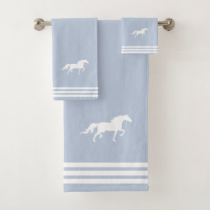 Conjunto De Toalhas Cavalo Branco Personalizado & Três Listras em Azul