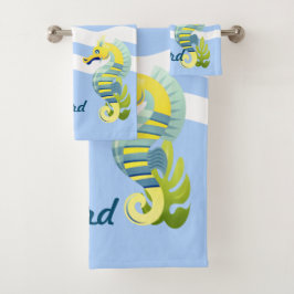 Conjunto De Toalhas Cavalo-marinho azul e amarelo