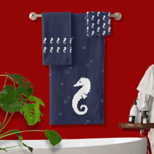Conjunto De Toalhas Cavalo-marinho azul e branco