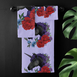 Conjunto De Toalhas Cavalo-marinho Preto Flores do Jardim da Meia-noit