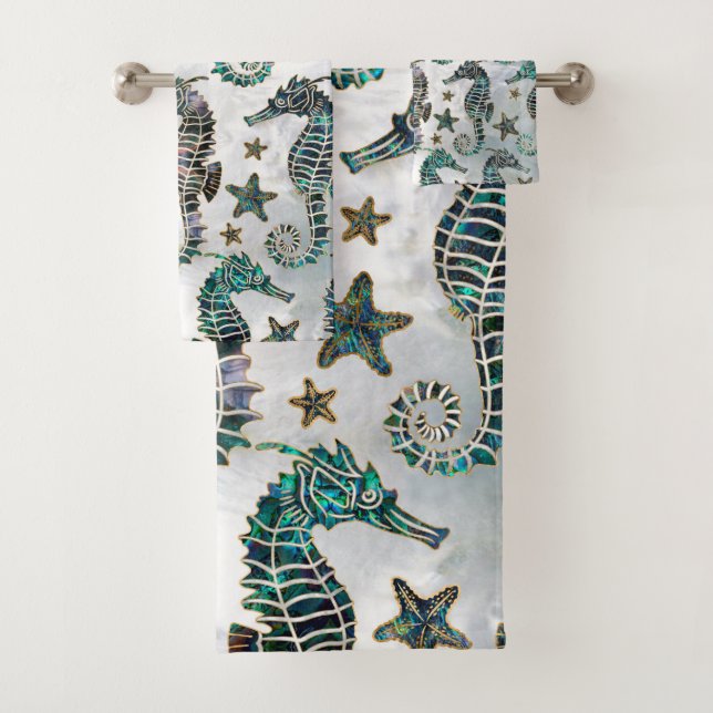 Conjunto De Toalhas Cavalo marinho Starfish Abalone Patterno (Insitu)