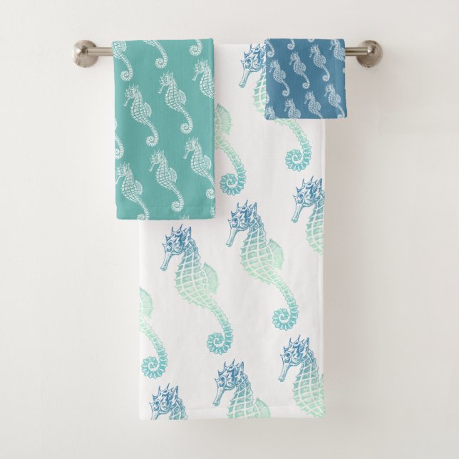 Conjunto De Toalhas Cavalo-Marinho Verde Azul (Insitu)