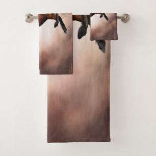 Conjunto De Toalhas Cavalo marrom do frisão que eleva acima com nuven