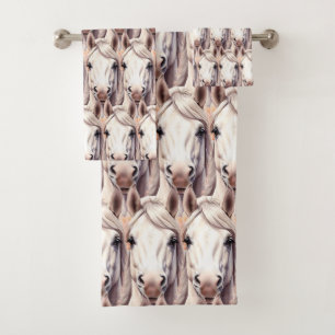 Conjunto De Toalhas Cavalos Brancos Country Modernos e Elegantes 