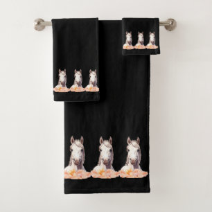 Conjunto De Toalhas Cavalos Brancos Elegantes e Modernos com Flores em