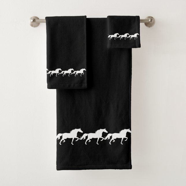 Conjunto De Toalhas Cavalos Brancos Elegantes e Sofisticados em Preto (Insitu)