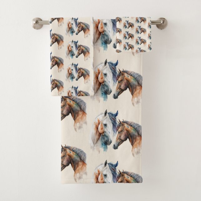 Conjunto De Toalhas Cavalos de Aquarela Pintor de Corte (Insitu)