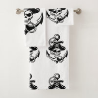 Caveira e Âncora de Pirata Negrito - Design náutic