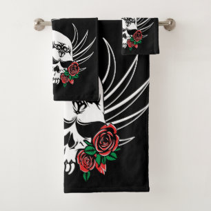 Conjunto De Toalhas Caveira Tribal com Rosas