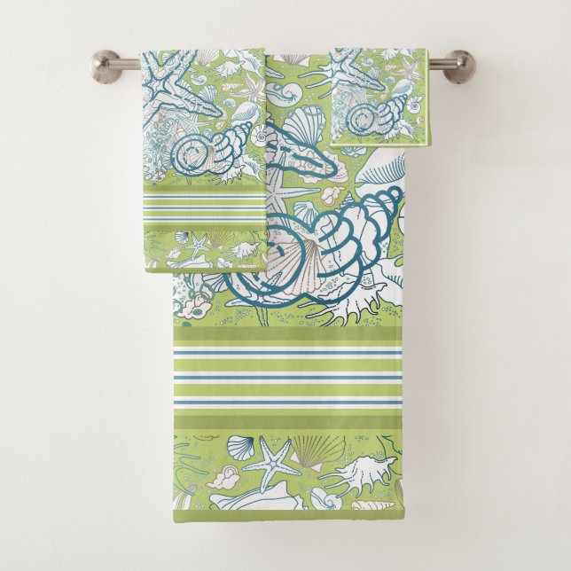 Conjunto De Toalhas Cena de Seashell com Fundo Verde (Insitu)