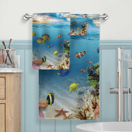 Conjunto De Toalhas Cena Submarina do Oceano Tropical