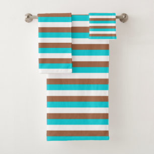 Conjunto De Toalhas Cerceta, branco e listras de Brown