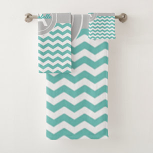 Conjunto De Toalhas Cerceta Chevron cinzento Quatrefoil