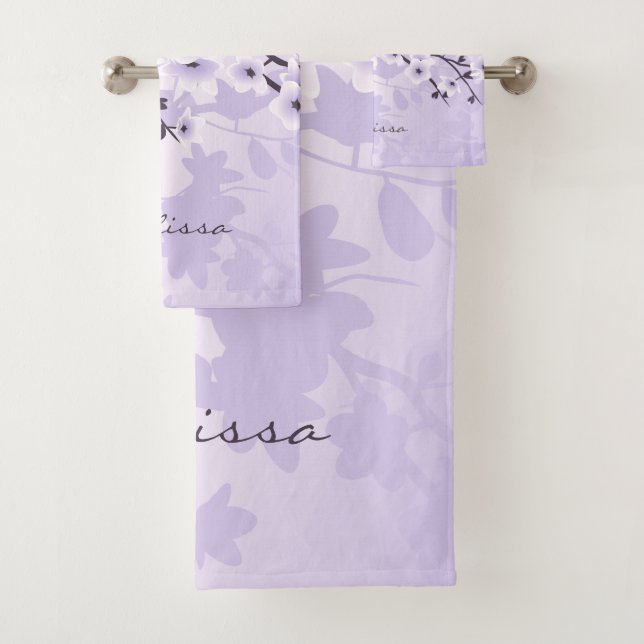 Conjunto De Toalhas Cereja Blossom Monograma Floral Roxo (Insitu)