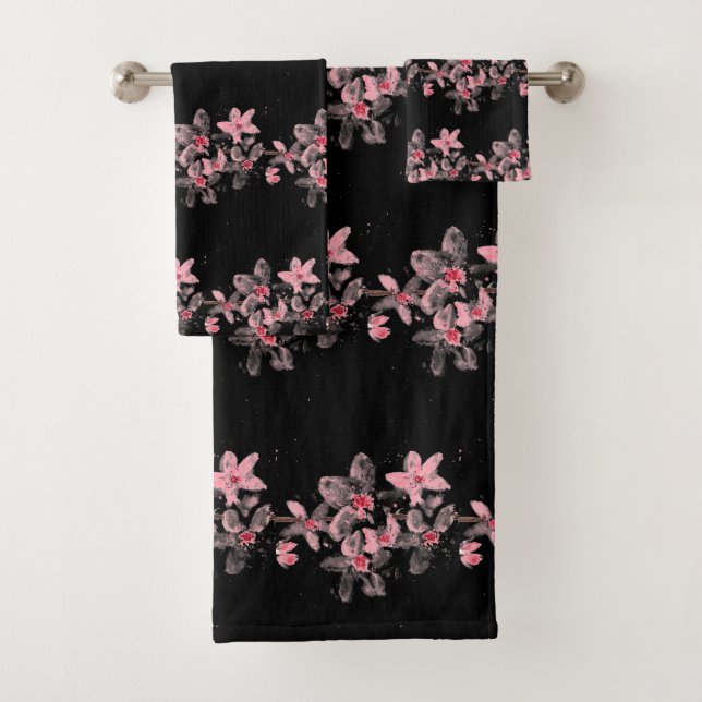 Conjunto De Toalhas Cereja floresce Sakura rosa negro japonês (Insitu)