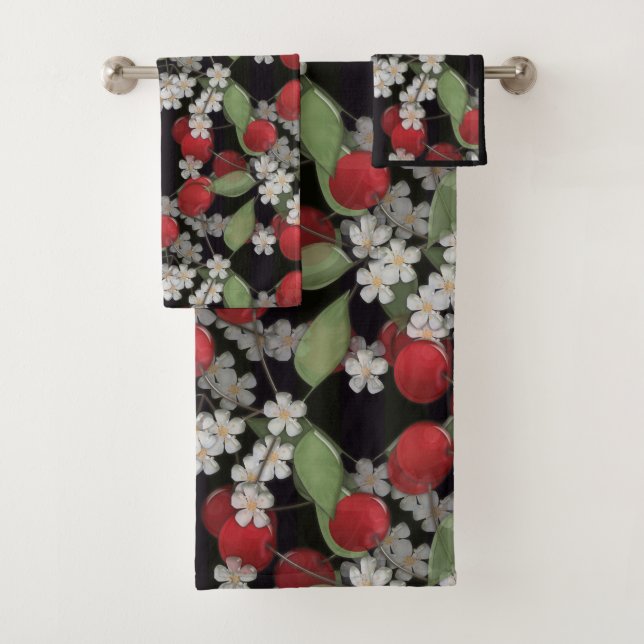 Conjunto De Toalhas Cereja líquida 3D de vidro e flores floridas de az (Insitu)