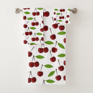 Conjunto De Toalhas Cereja Vermelha, Padrão De Cerejas, Folhas, Fruta