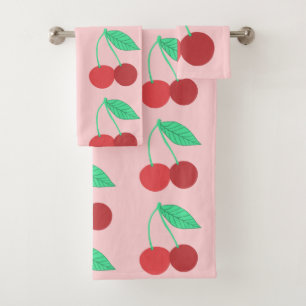 Conjunto De Toalhas Cerejas Cheias Fruticulosas Rosa