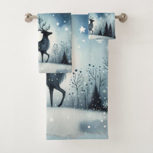 Conjunto De Toalhas Cervo Noturno Invernal Estrelado