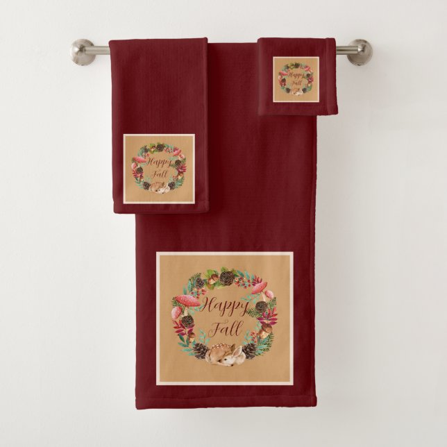 Conjunto De Toalhas Cervo outonal e natureza com texto personalizável  (Insitu)