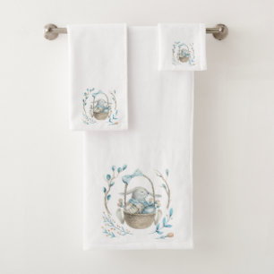 Conjunto De Toalhas Cesta de Coelhinho e Flores de Páscoa