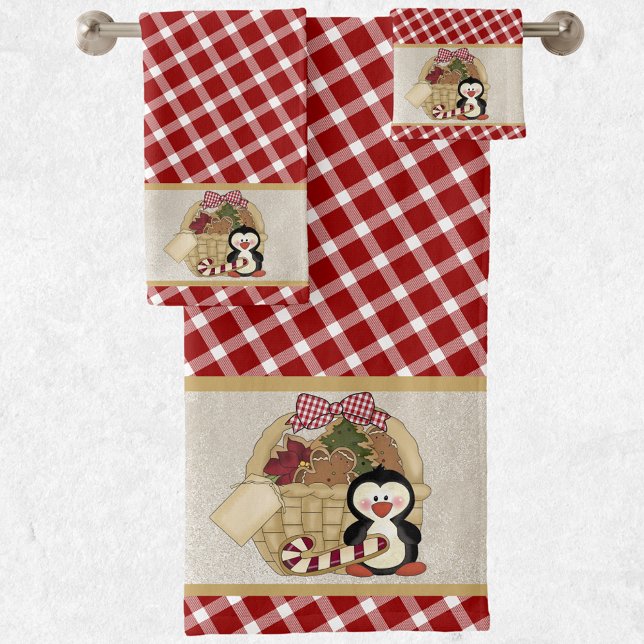 Conjunto De Toalhas Cesta de Férias Retro Cute Penguin (Criador carregado)
