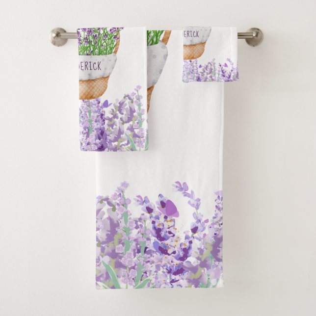 Conjunto De Toalhas Cesta de Flores de Lavanda Personalizadas Roxo Ver (Insitu)