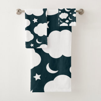 Conjunto De Toalhas Céu noturno com lua, estrelas e nuvens