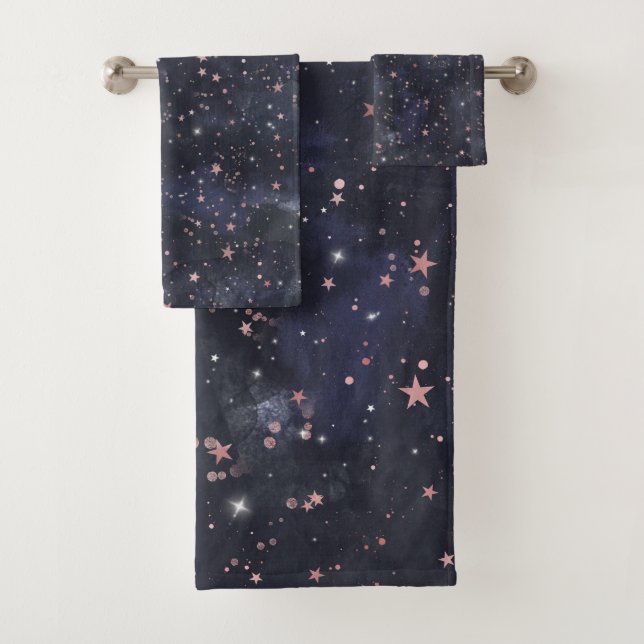Conjunto De Toalhas Céu Noturno Estelar Azul e Rosa Celestial Capricho (Insitu)