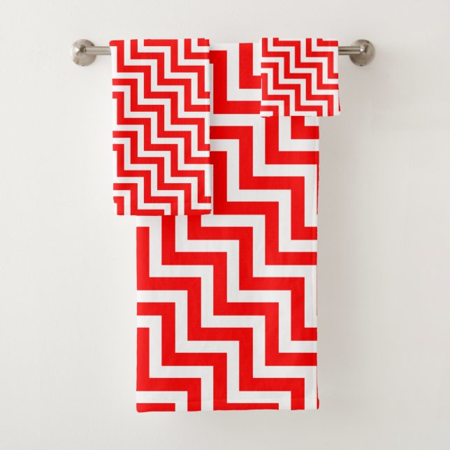 Conjunto De Toalhas Cevon Diagonal de Tamanho Médio Vermelho e Branco (Insitu)