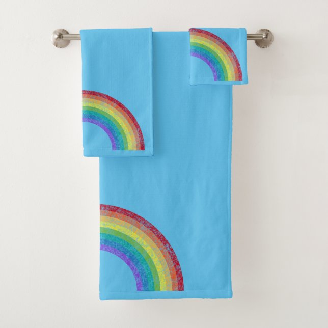 CONJUNTO DE TOALHAS CHALKBOARD RAINBOARD BLUE BATHROOM TOWEL SET (Insitu)