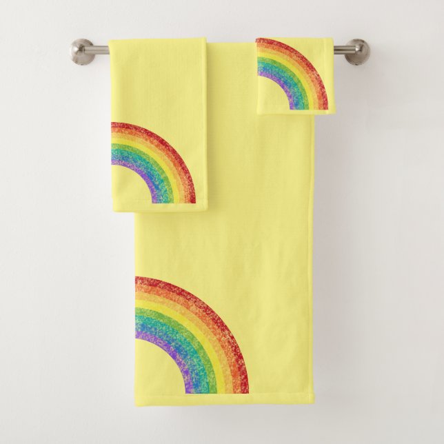 CONJUNTO DE TOALHAS CHALKBOARD RAINBOW YELLOW BATHROOM TOWEL SET (Insitu)