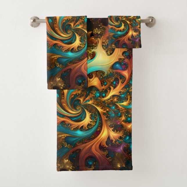 Conjunto De Toalhas Chamas De Laranja De Alho abstrato Dourado, (Insitu)