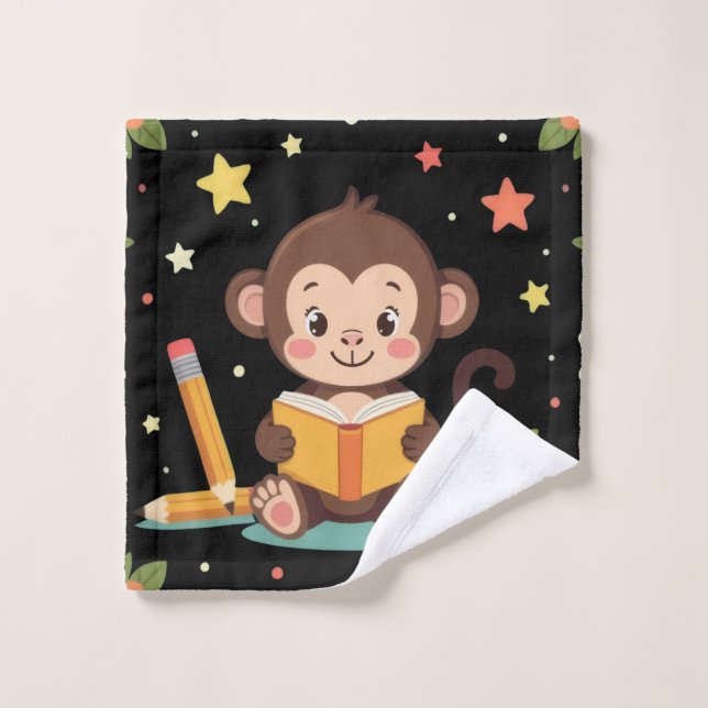 Conjunto De Toalhas Charming monkey reading floral pattern  (Pano de lavar)