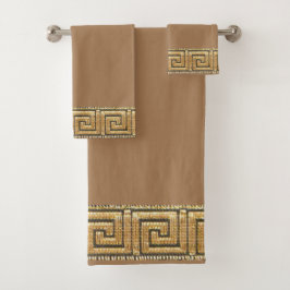 Conjunto De Toalhas Chave Grega da Vida Símbolo do Rio Meandro Dourado