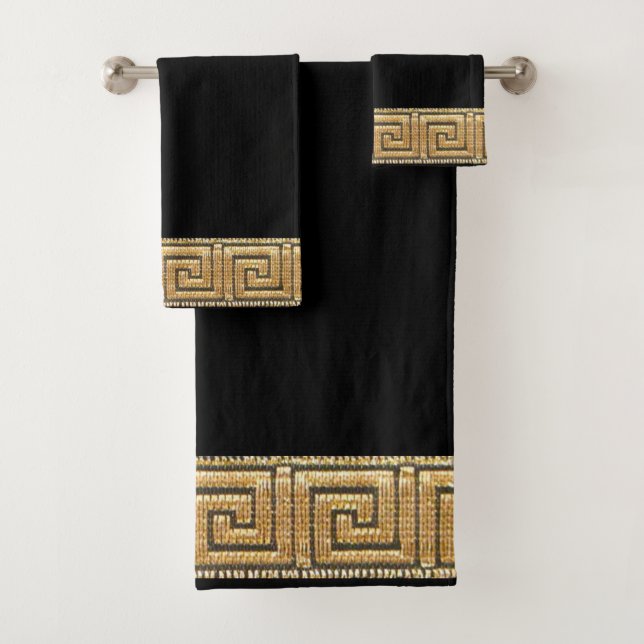 Conjunto De Toalhas Chave Grega da Vida Símbolo do Rio Meandro Dourado (Insitu)