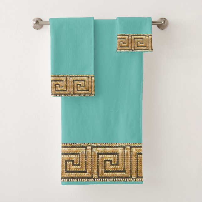 Conjunto De Toalhas Chave Grega da Vida Símbolo do Rio Meandro Dourado (Insitu)