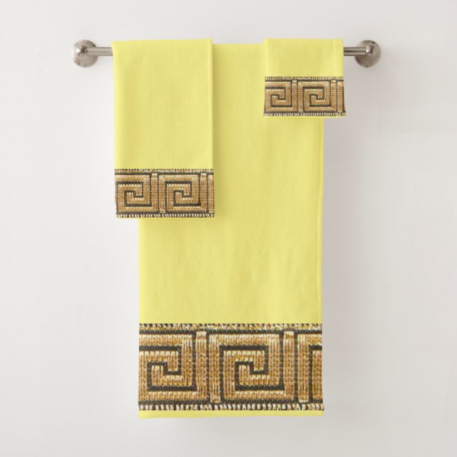 Conjunto De Toalhas Chave Grega da Vida Símbolo do Rio Meandro Dourado (Insitu)