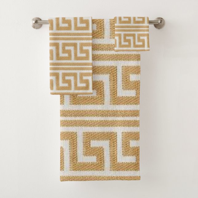 Conjunto De Toalhas Chave Grega Dourada em Branco (Insitu)
