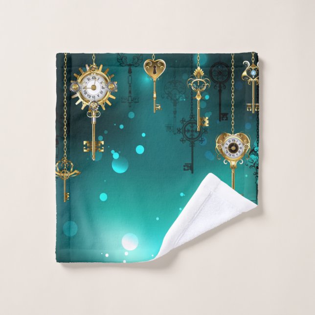 Conjunto De Toalhas Chaves de Esqueleto Anticas em Fundo Verde (Pano de lavar)