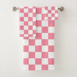 Conjunto De Toalhas Checagem rosa e branco