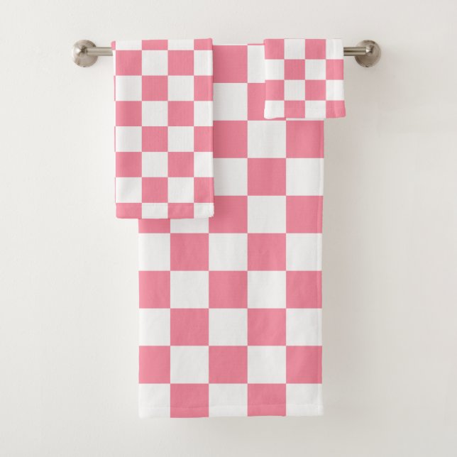 Conjunto De Toalhas Checagem rosa e branco (Insitu)