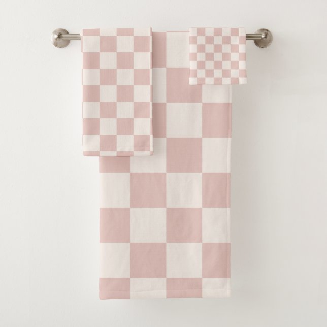 Conjunto De Toalhas Check Pale Beige Checkered Pattern Board (Insitu)