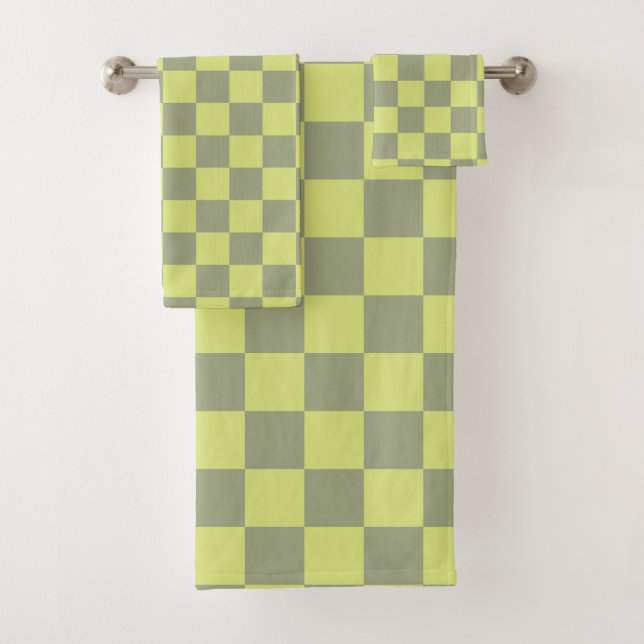 Conjunto De Toalhas Checkerboard amarelo e verde (Insitu)
