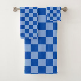 Conjunto De Toalhas Checkerboard Azul Cobalto