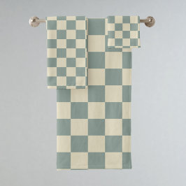 Conjunto De Toalhas Checkerboard verde e amarelo pálido