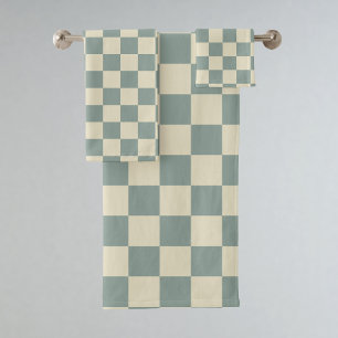Conjunto De Toalhas Checkerboard verde e amarelo pálido